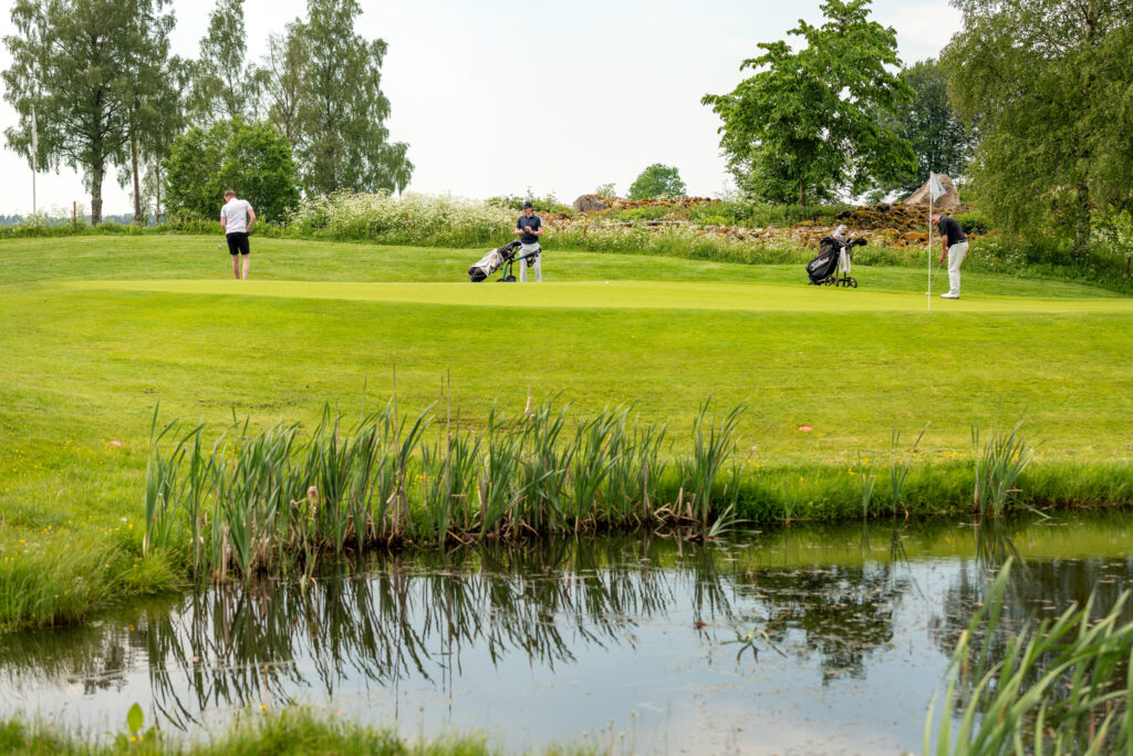 Wiredaholms golfbana - Greenfee & spela över dagen- på bilden visas fantaastisk skogsbana ett stenkasst från viredaholmssjön